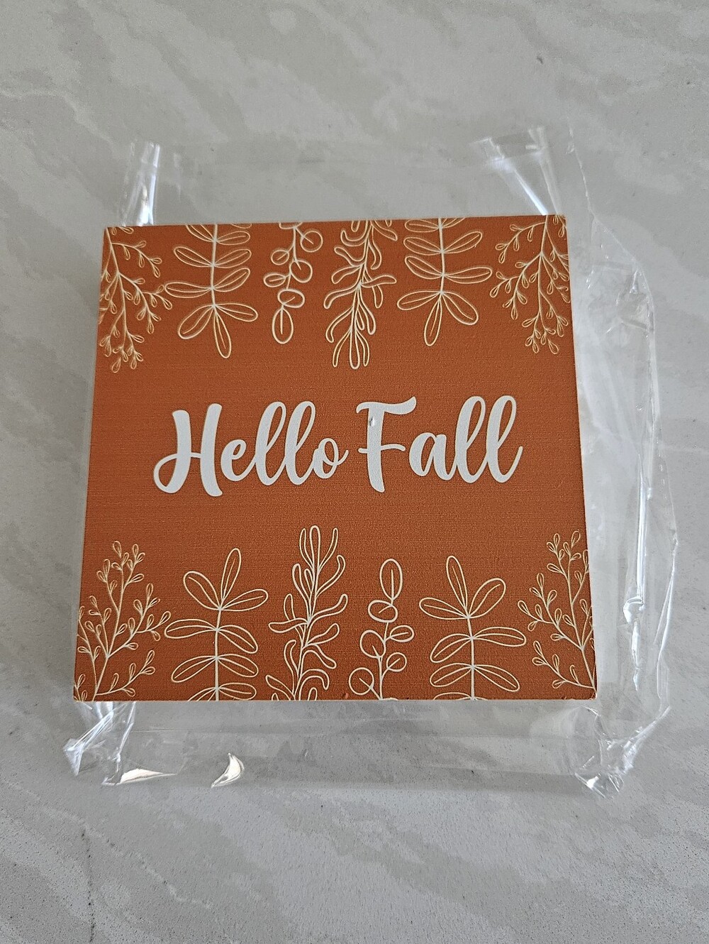 Hello Fall Orange Decorative Block Sign